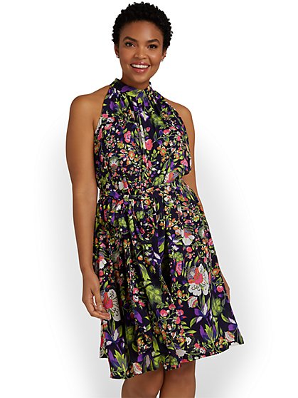 Floral-Print Tie-Waist Dress - New York & Company