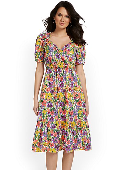 Floral Puff-Sleeve Midi Dress - New York & Company