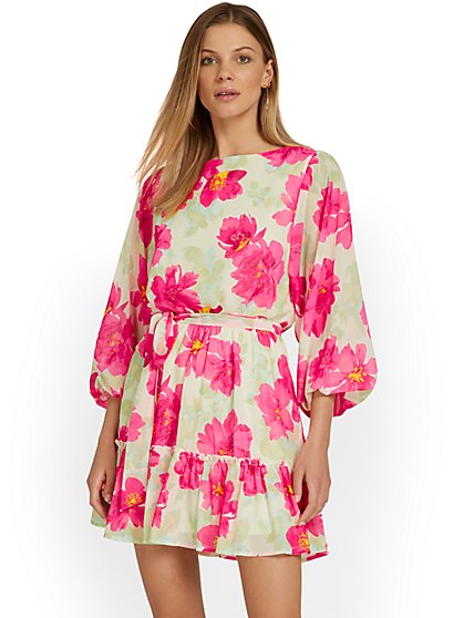 Floral Tiered Mini Dress - Flying Tomato - New York & Company