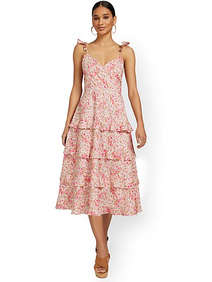 Floral Tiered Ruffle Midi Dress - Dress Forum - New York & Company