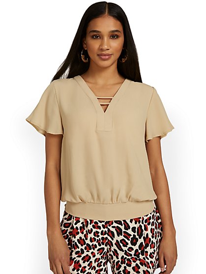 Flutter-Sleeve Banded Blouse - New York & Company