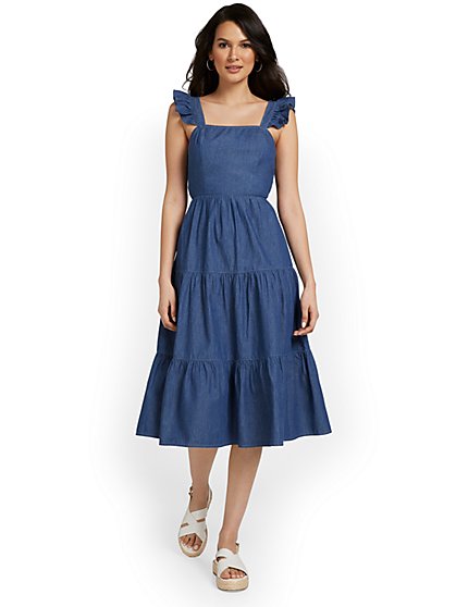 Flutter-Sleeve Chambray Dress - New York & Company