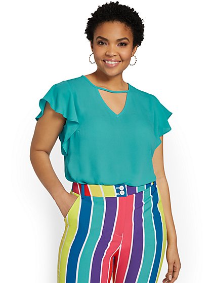 Flutter-Sleeve Cut-Out Top - New York & Company