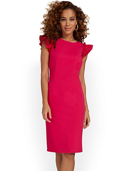 Flutter-Sleeve Sheath Dress - Magic Crepe® - New York & Company