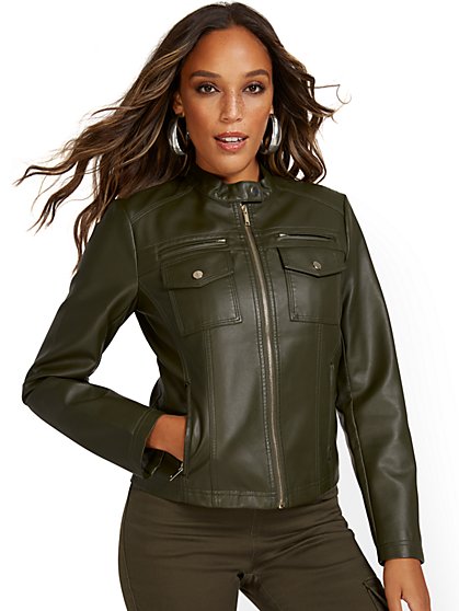 Four-Pocket Faux-Leather Jacket - New York & Company