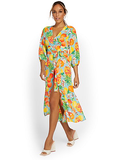 Fruit-Print Kimono Blouse - New York & Company