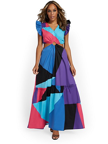 Geometric-Print Cut-Out Maxi Dress - New York & Company