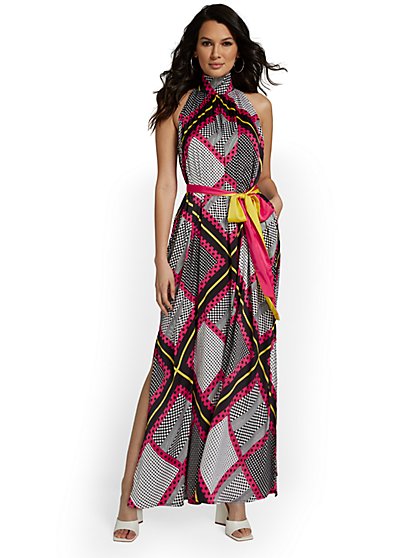 Geometric-Print Halterneck Maxi Dress - New York & Company
