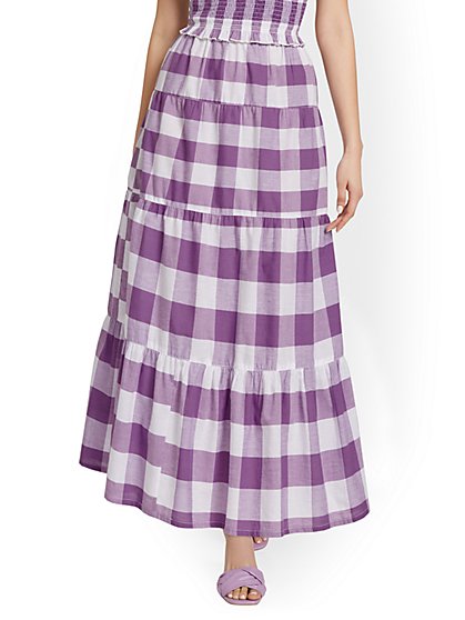 Gingham Tiered Maxi Skirt - New York & Company