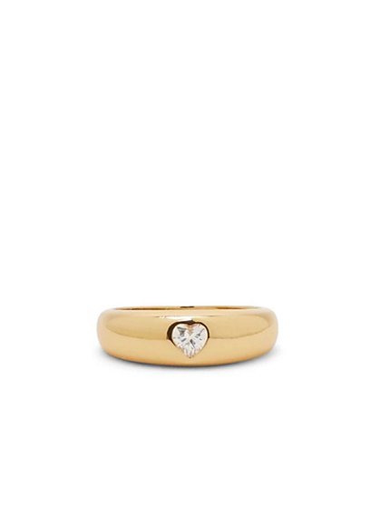 Gold-Plated CZ Heart-Inset Ring - Petit Moments - New York & Company