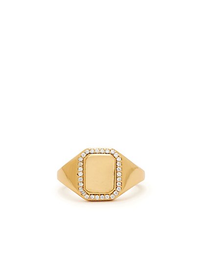 Gold-Plated CZ Signet Ring - Petit Moments - New York & Company