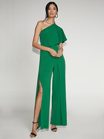 green one shoulder jumpsuit
