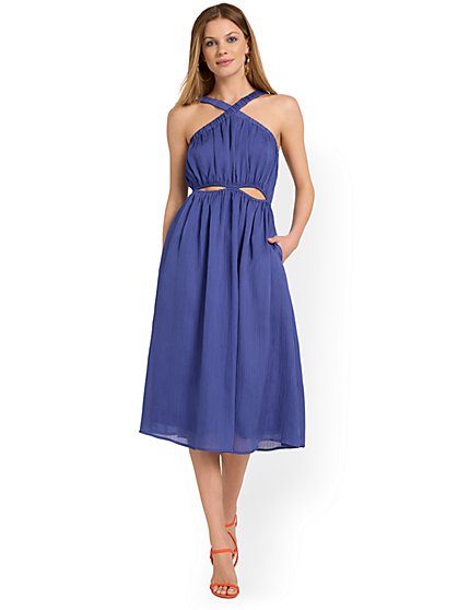 Halterneck Cut-Out Waist Dress - Lena - New York & Company