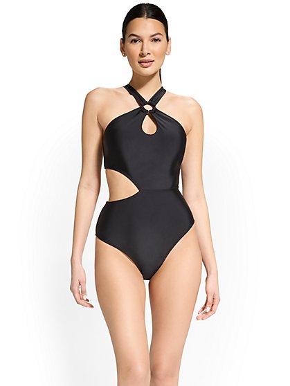 Halterneck O-Ring One-Piece Swimsuit - NY&C Swimwear - New York & Company