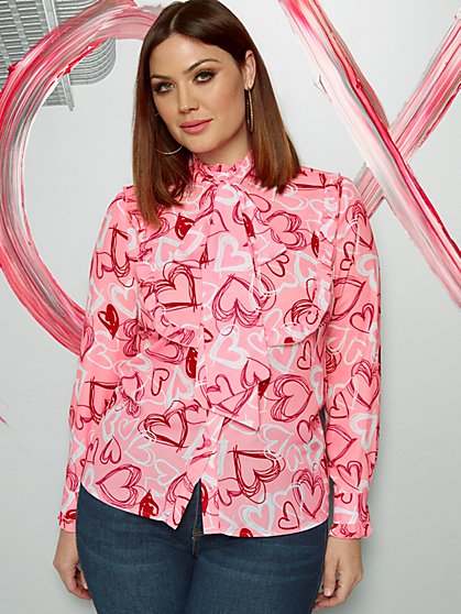 Heart-Print Bow-Front Blouse - New York & Company