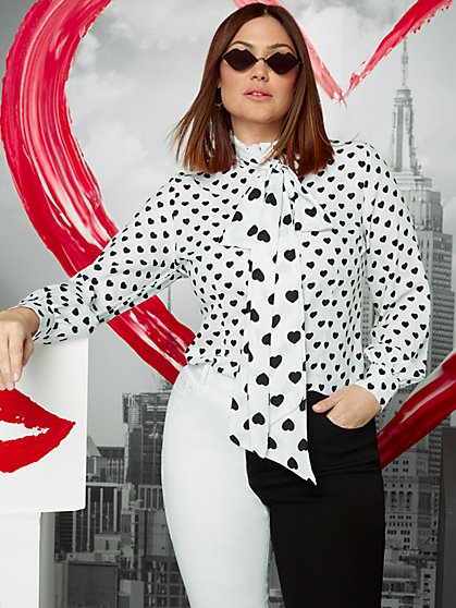 Heart-Print Bow-Front Blouse - New York & Company