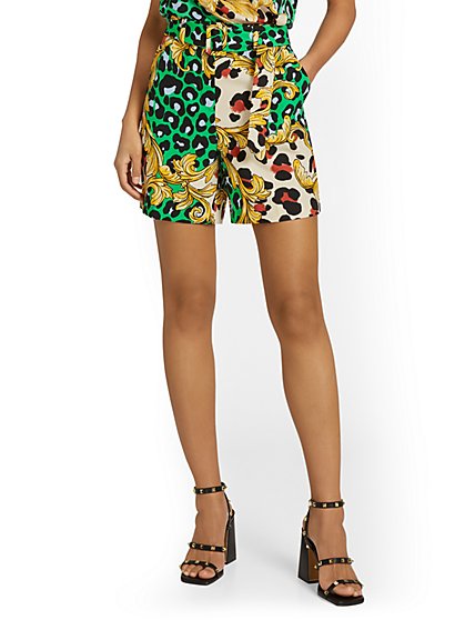 High-Waisted Belted Short - Leopard-Print - New York & Company