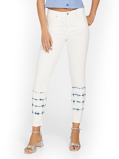 High-Waisted Bleach-Dipped Skinny Ankle Jeans - New York & Company