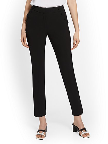 High-Waisted Button-Front Slim-Leg Ankle Pant - Essential Stretch - New York & Company