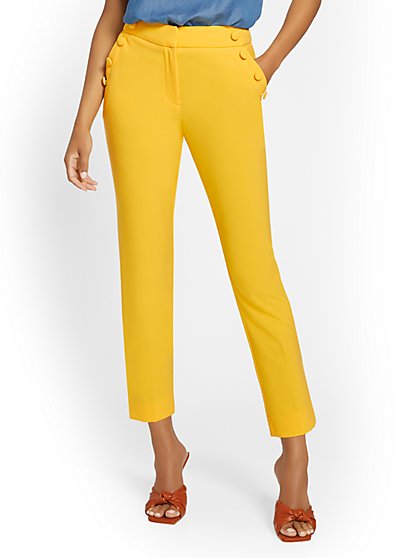 High-Waisted Button-Front Slim-Leg Ankle Pant - Essential Stretch - New York & Company