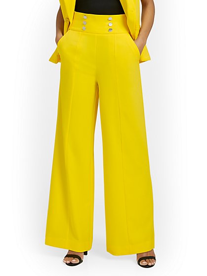 High-Waisted Button-Front Wide-Leg Pant - Essential Stretch - New York & Company