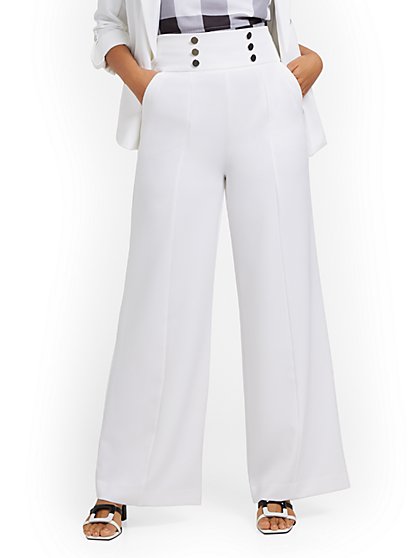 High-Waisted Button-Front Wide-Leg Pant - New York & Company