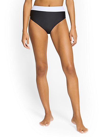 High-Waisted Colorblock Bikini Bottom - NY&C Swimwear - New York & Company