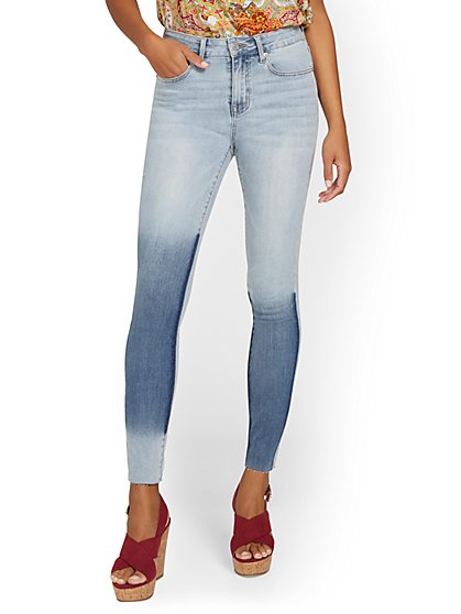 High-Waisted Colorblock-Washed Skinny Ankle Jeans - New York & Company