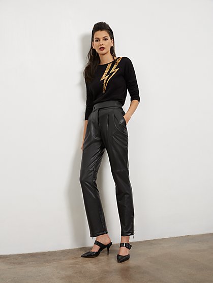 High-Waisted Faux-Leather Straight-Leg Ankle Pant - New York & Company