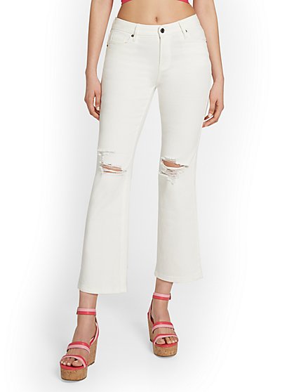 High-Waisted Flare Capri Jeans - White - New York & Company