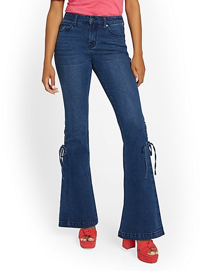 High-Waisted Lace-Up Bootcut Jeans - New York & Company