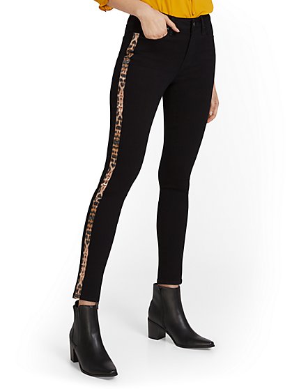 High-Waisted Leopard Side Stripe Super-Skinny Jeans - New York & Company
