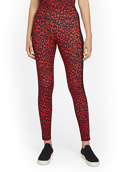 High-Waisted Red Leopard-Print Pocket Legging - City Contour - New York & Company