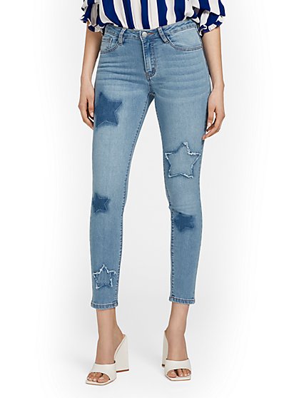 High-Waisted Star-Embellished Skinny Ankle Jeans - New York & Company