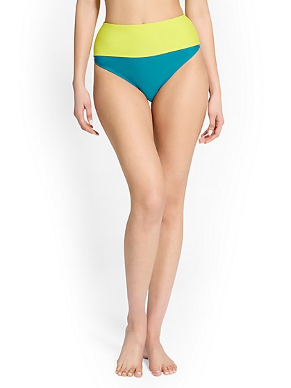 High-Waisted Stripe Bikini Bottom - NY&C Swimwear - New York & Company