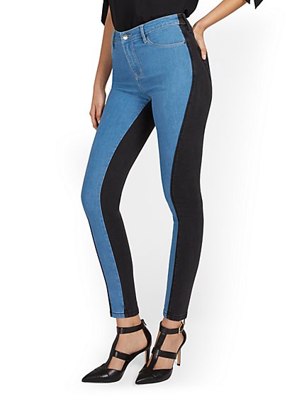 High-Waisted Super-Skinny Colorblock Jeans - New York & Company