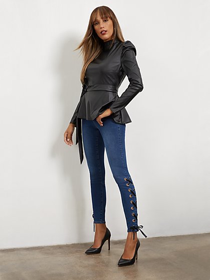 High-Waisted Super-Skinny Lace-Up Jeans - New York & Company