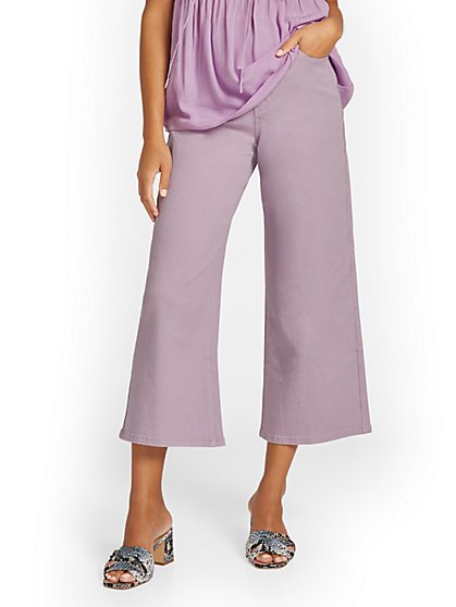 High-Waisted Wide-Leg Capri Jeans - Lilac - New York & Company