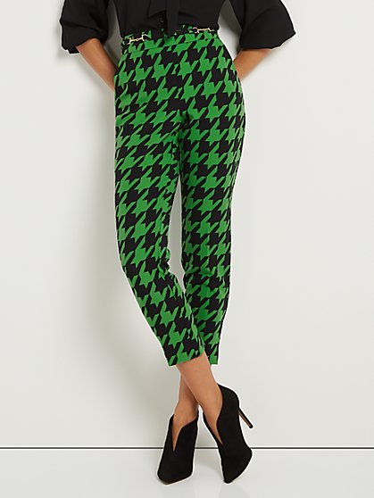 Houndstooth Chain-Accent Ankle Pant - New York & Company