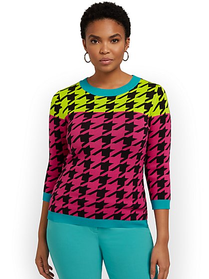 Houndstooth Colorblock Sweater - New York & Company