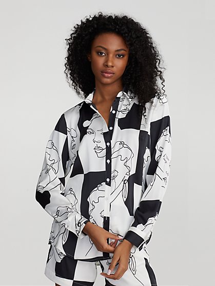 Javelynn Sketch-Print Button-Front Shirt - Gabrielle Union Collection - New York & Company
