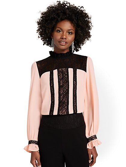 Lace Contrast Blouse - New York & Company