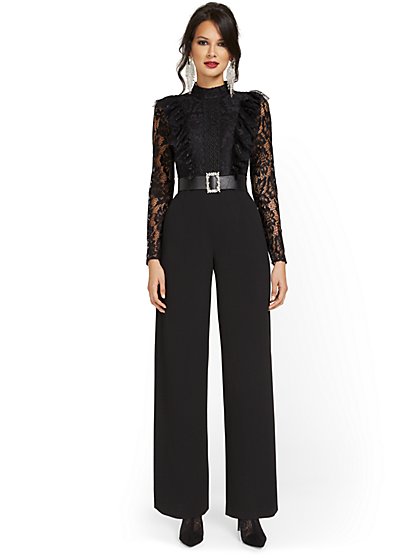 Lace-Detail Ruffle Jumpsuit - New York & Company