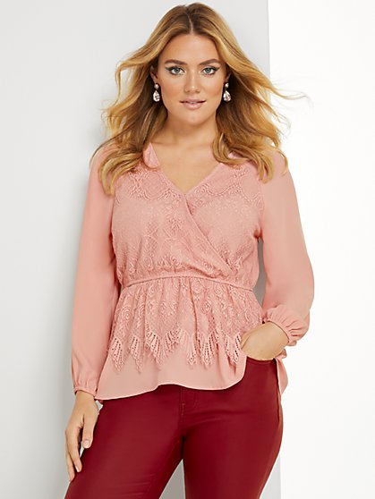 Lace-Detail Wrap Top - New York & Company