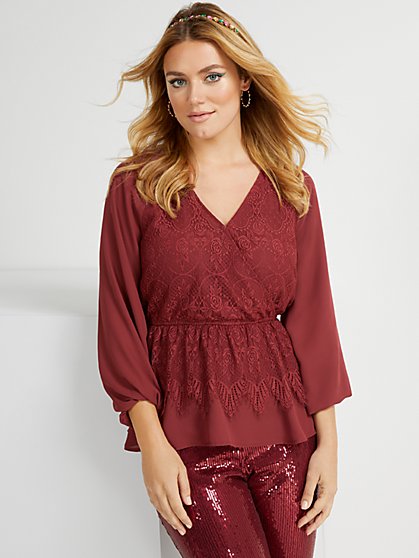 Lace-Detail Wrap Top - New York & Company