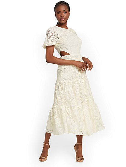 Lace Side Cut-Out Midi Dress - Flying Tomato - New York & Company