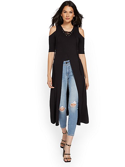 Lace-Up Neck Maxi Top - New York & Company