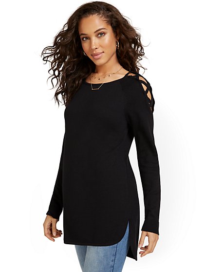 Lace-Up Shoulder Sweater - New York & Company