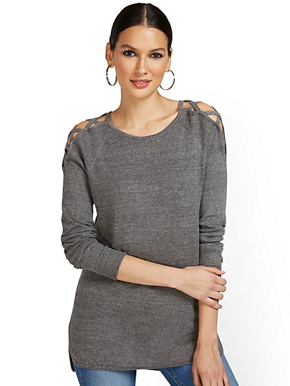 Lace-Up Shoulder Sweater - New York & Company