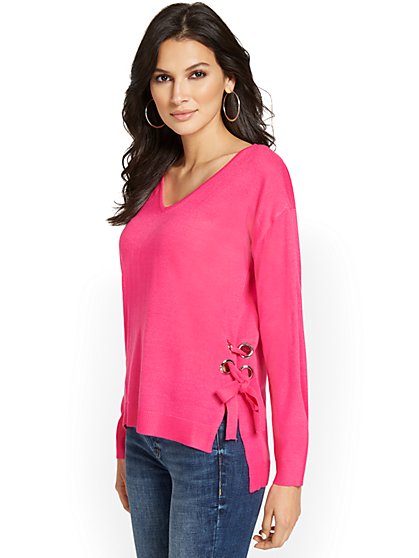 Lace-Up Side Tunic Sweater - New York & Company